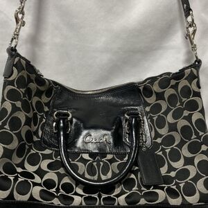 Coach Black and Gray Signature Shoulder Bag